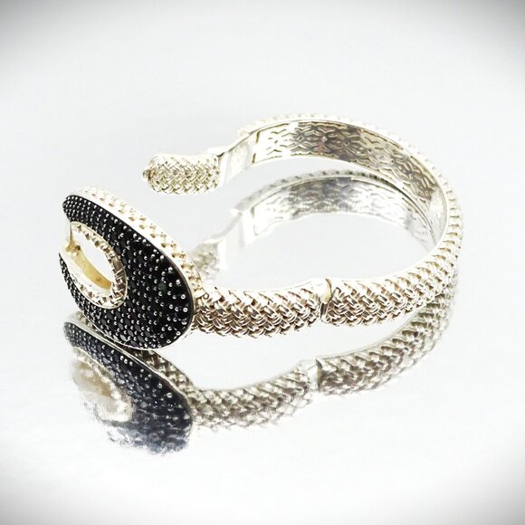 SLANE & SLANE Cabaret Sterling Silver Black Spinel Hinged Bangle Bracelet - Picture 7 of 11